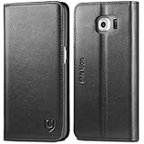 S6 Edge Leather Case, Shieldon® Genuine Leather Wallet Case, Flip Book Case Cover with Stand Function and Credit Card Compartments [Magnetic Closure] for Samsung Galaxy S6 Edge, Black