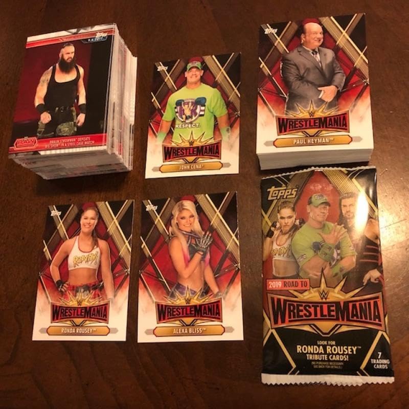 2019 Topps Road to WrestleMania Hand Collated Complete Wrestling Set of 100 Cards Plus Roster 35 Set of 50, 150 cards total. All cards Near Mint to Mint Condition INCLUDES BONUS EMPTY RETAIL WRAPPER. Multiple cards of Rhonda Rousey plus John Cena, Alexa Bliss, Charlotte Flair, Asuka, Ruby Riot and Many More