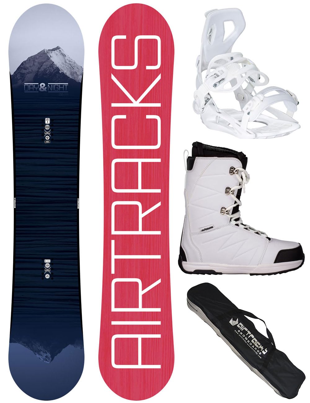 Airtracks Damen Snowboard-Set Day & Night Rocker + Bindung Master W Fastec + Boots + Sb Bag 138 144 148 154 cm
