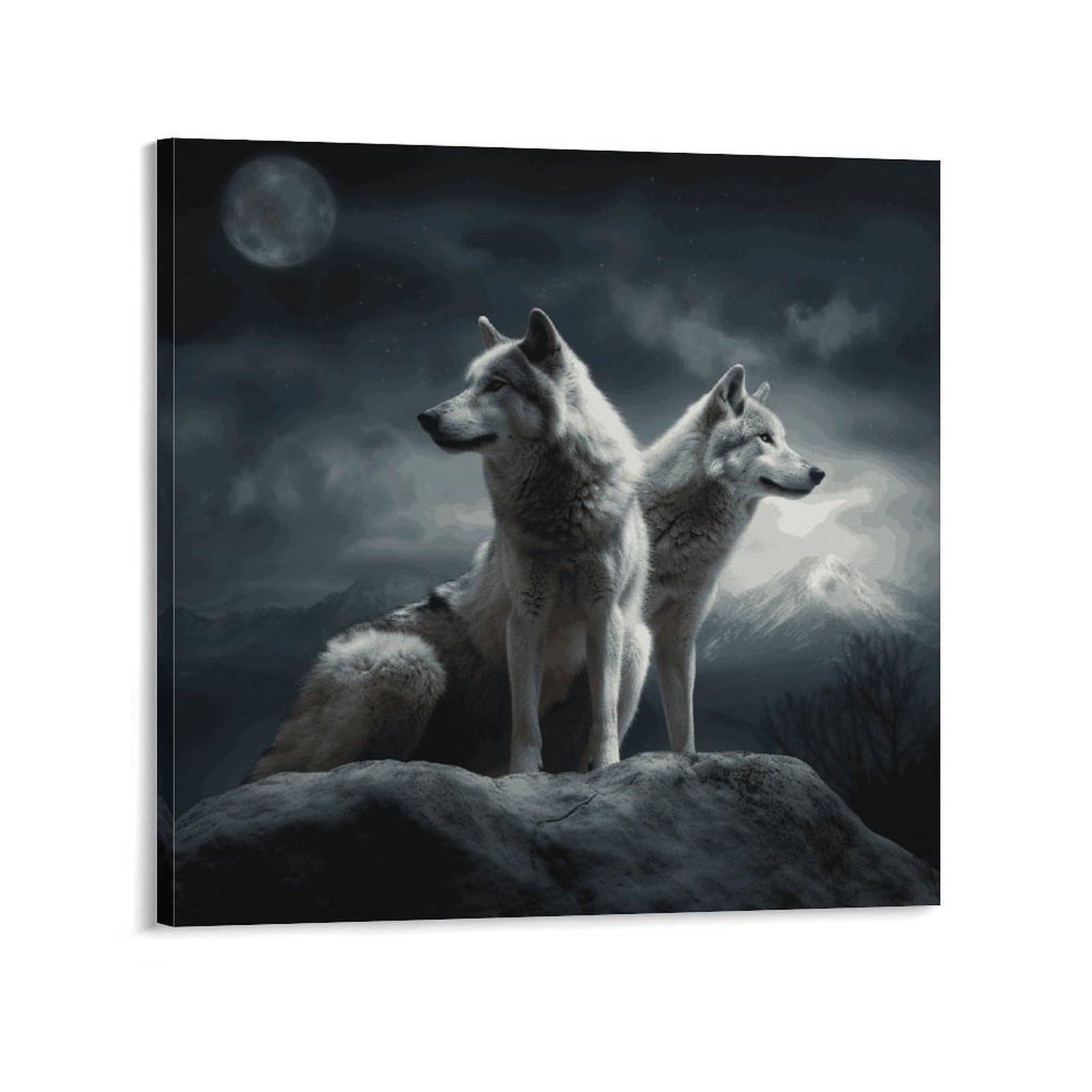 KLOPH Wolf at Night Canvas Wall Art for Living Room 10x10inch Modern Artwork Painting for Bathroom Hanging Canvas Prints Aesthetic Wallart for Bedroom Kitchen Office Wall Decor