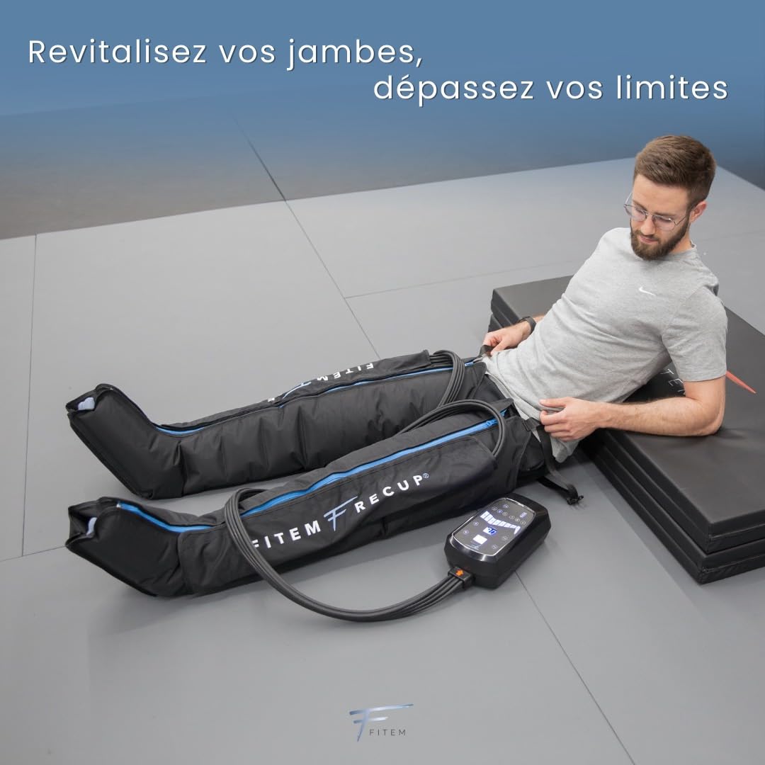 Fitem Bottes de Pressothérapie - 8 chambres, 6 modes - Massage des Jambes et pieds - Drainage lymphatique - Jambes Lourdes - Rétention d'eau - Anti-Cellulite - Récupération sportive - Garantie 2 ans