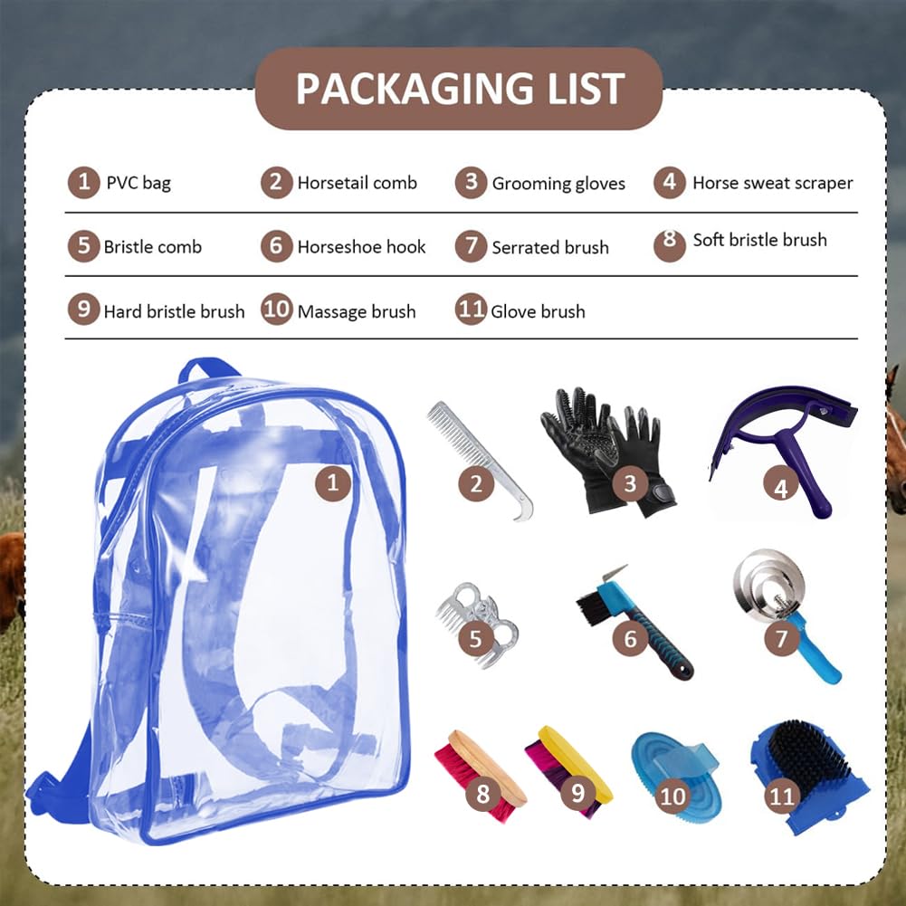 La La Pet® Pferdepflegeset mit Tasche, Pferdebürsten-Sets für die Fellpflege, 11-teiliges Pferde-Reinigungswerkzeug-Set, Pferdepflegezubehör für Pferde-Zaumzeug