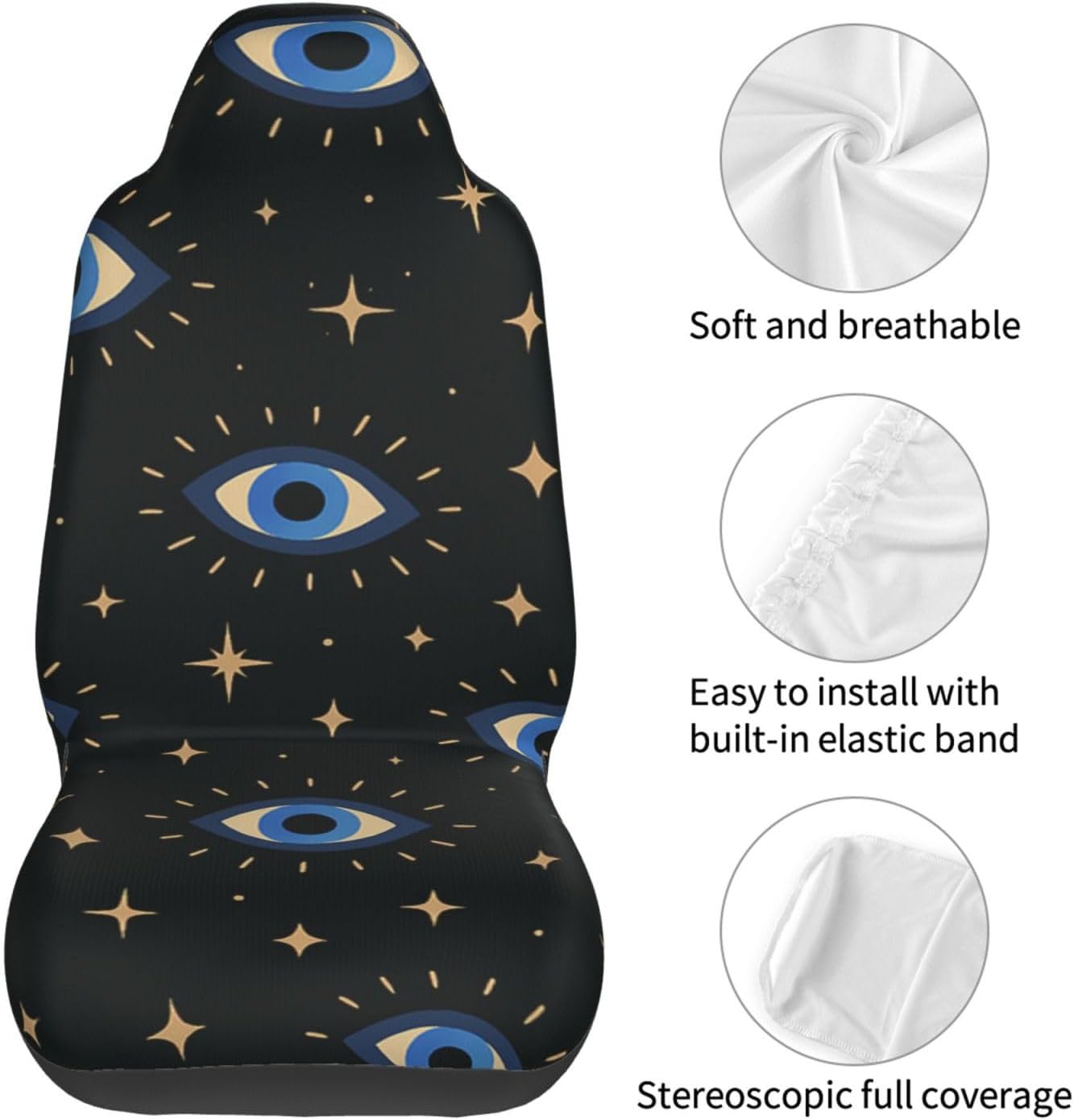 2 Pack Turkey Evil Eye Car Seat Covers, Elastic Automotive Seat Slipcovers, Protects Seats from Stains and Pets, Good for Everyday Use