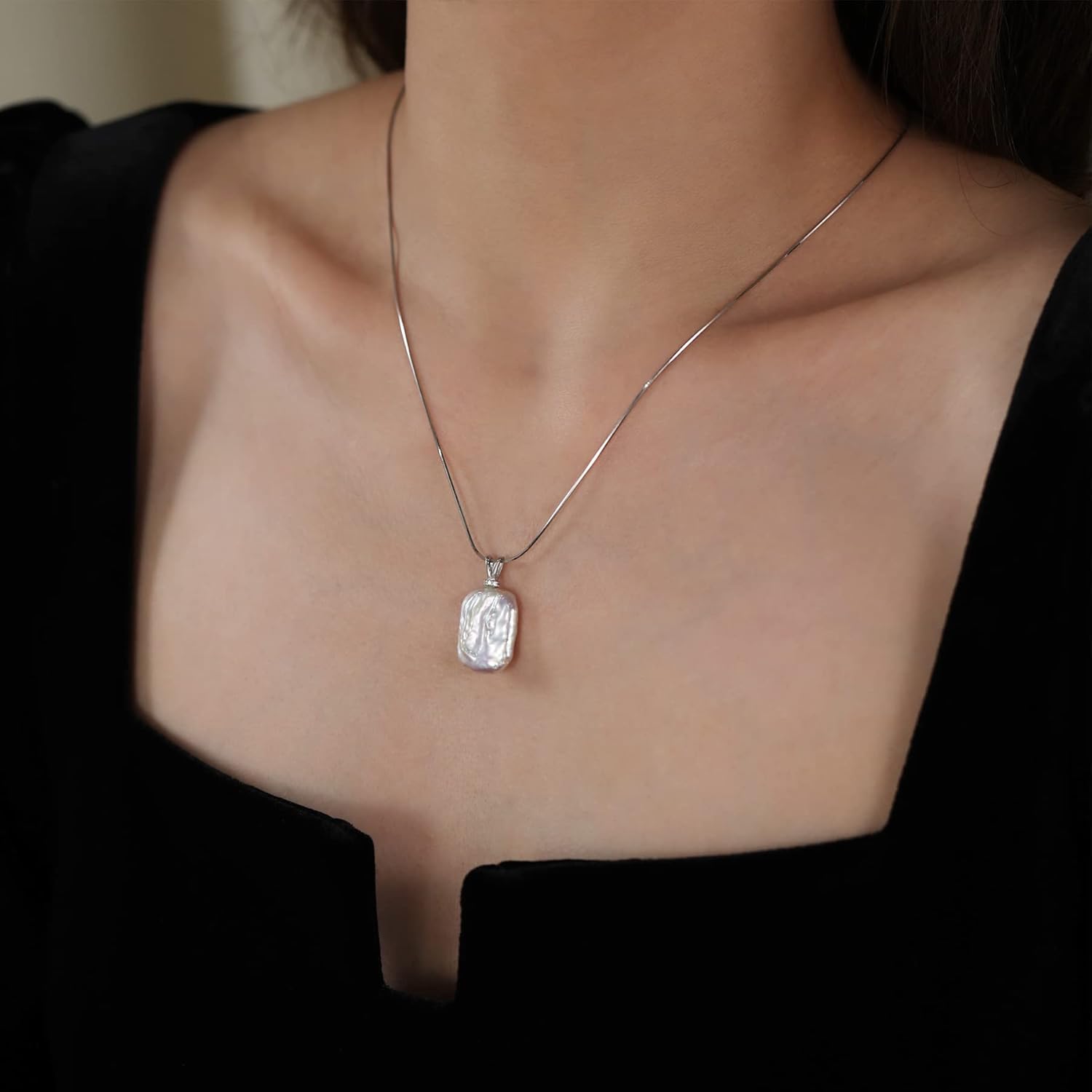 Sterling Silver Pearl Necklace, Freshwater Cultured Baroque Pearl Pendant, 18x15mm, 18 Inches, AAAA Luster, White, Female, Womens, Pendant Necklace - Image 5