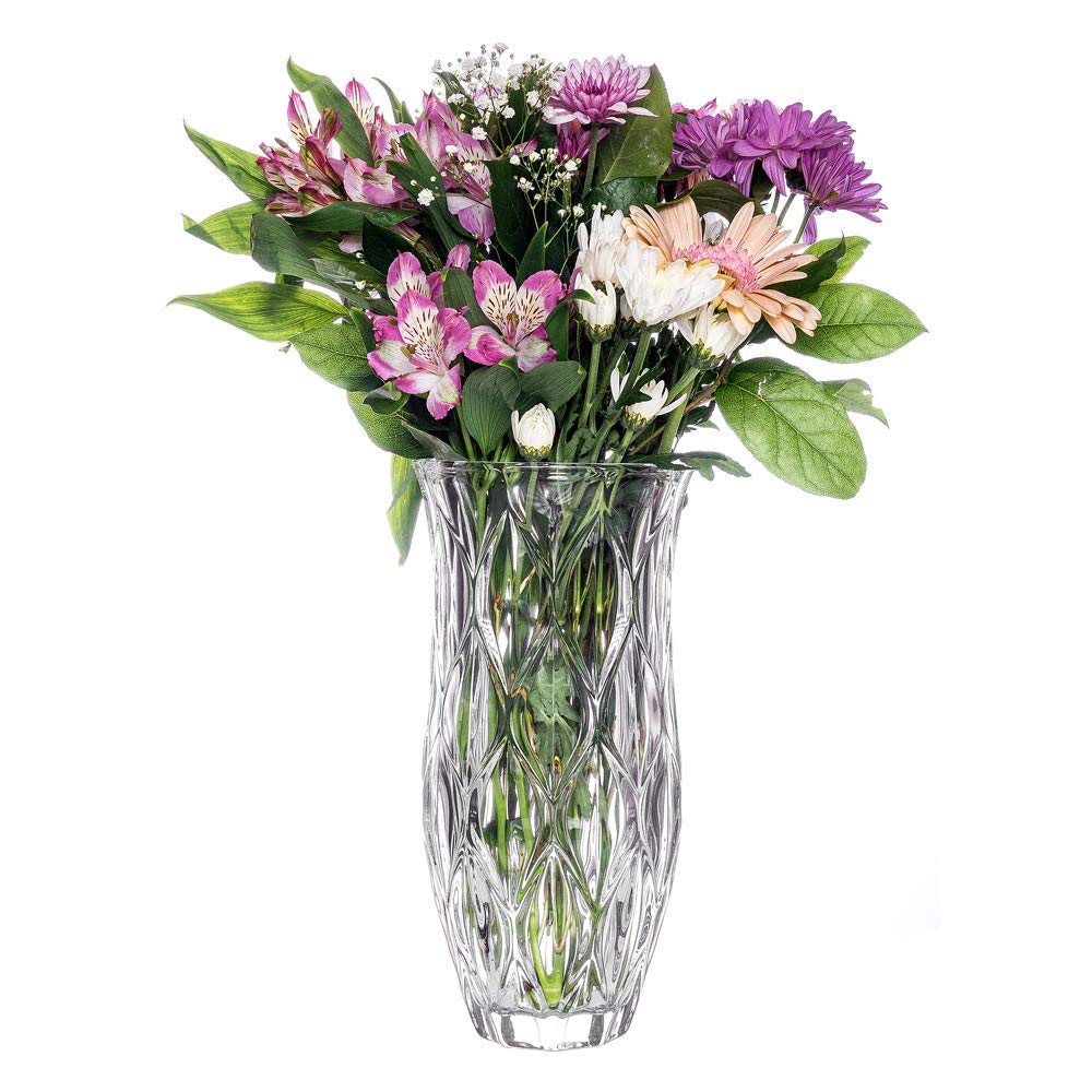 Amlong Crystal Large Size Clear Floral Vase 12 inches High (6 inch Top and 3 inch Bottom)