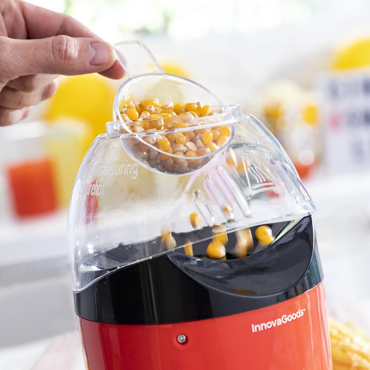 InnovaGoods® Palomitera de aire caliente Popcot, prepara palomitas de maíz de forma saludable y rápida, con función de aire caliente, diseño compacto y portátil, ideal para el hogar y el cine