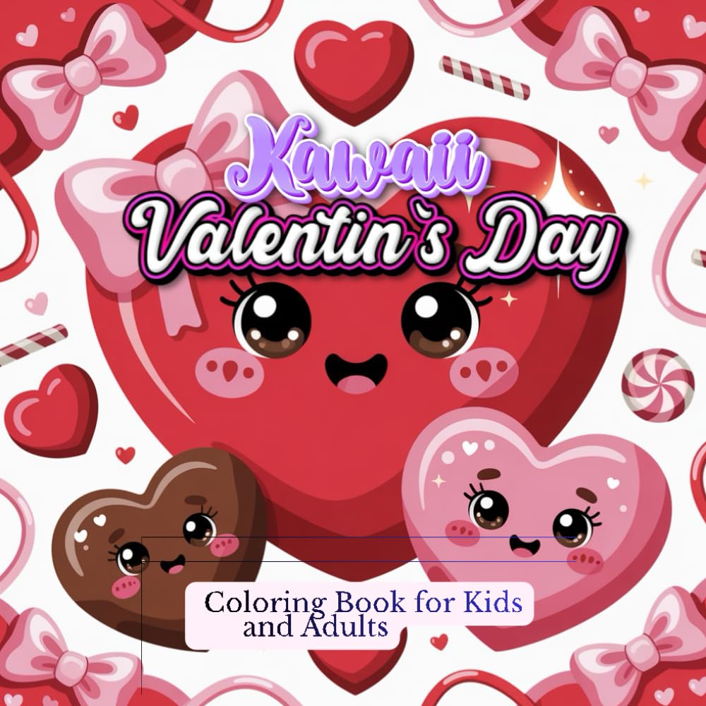 Kawaii Valentine’s Day Coloring Book for Kids and Adults: Simple Cute Pages for All Ages (Kids, Teens, Adults)
