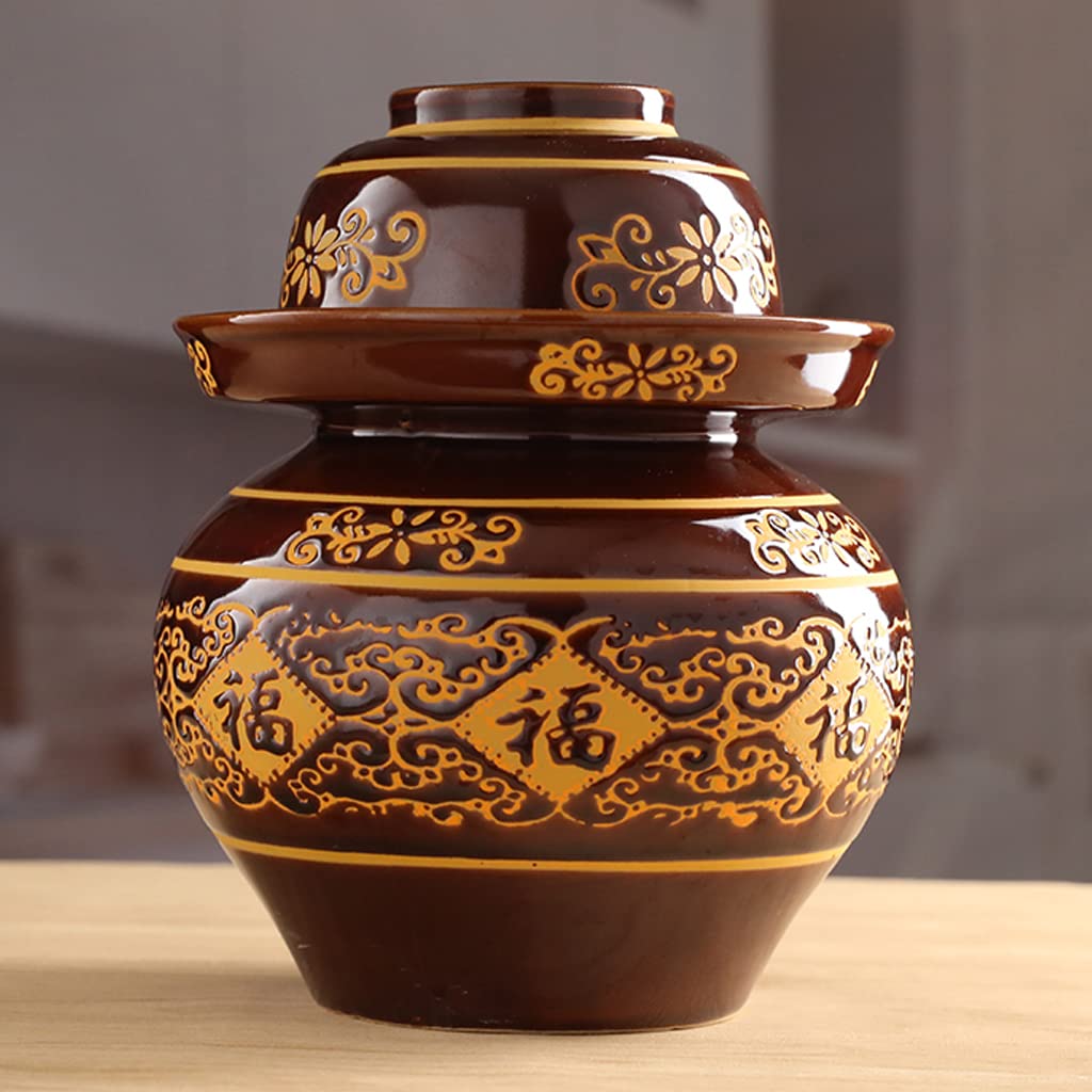 vasetti per fermentazione, Vaso in ceramica tradizionale cinese China Fu con coperchio, kit di fe(5KG)