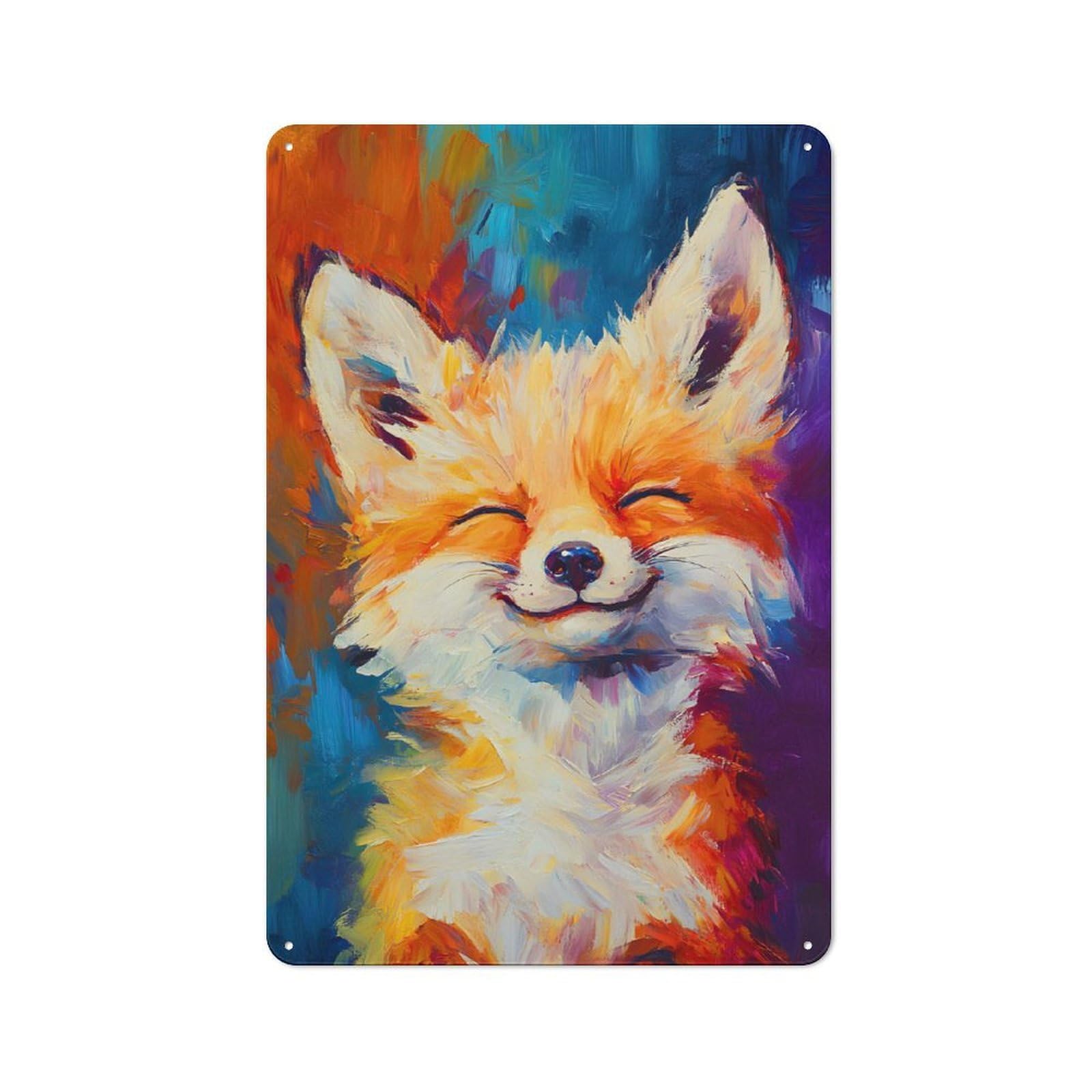Blissful Cute Fox Metal Wall Sign 30x20cm, Vintage Home Bar Decor for Pub, Home Bar, Shed Or Man Cave