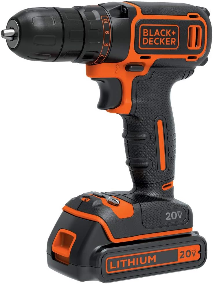 20V MAX Cordless Drill/Driver Kit with ‎Battery, Charger, and Double Ended Bit (BDCDD120C)