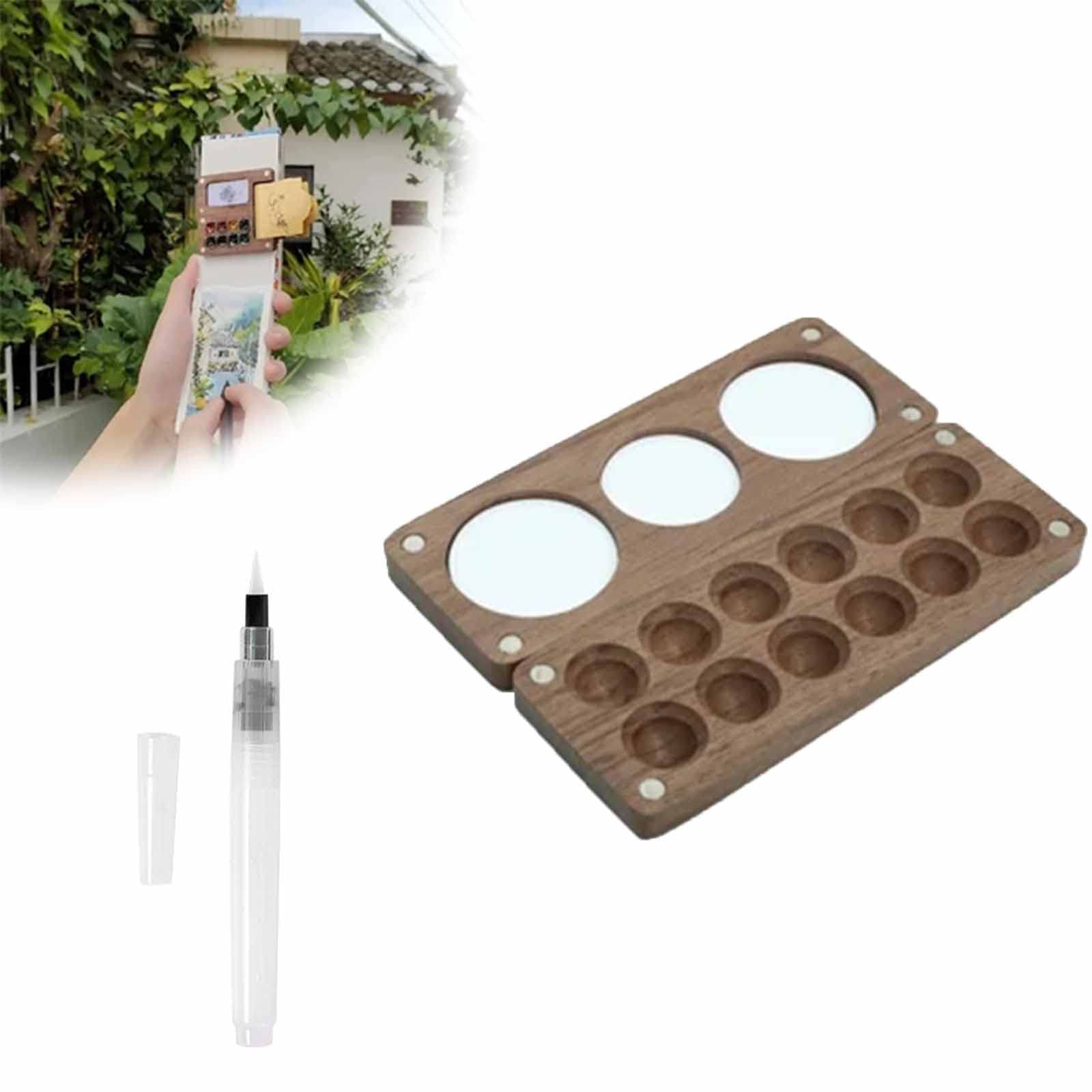 WAITLOVER Boîte De Peinture Aquarelle Portable En Bois Faite à La Main Mini Boîte Accessoires