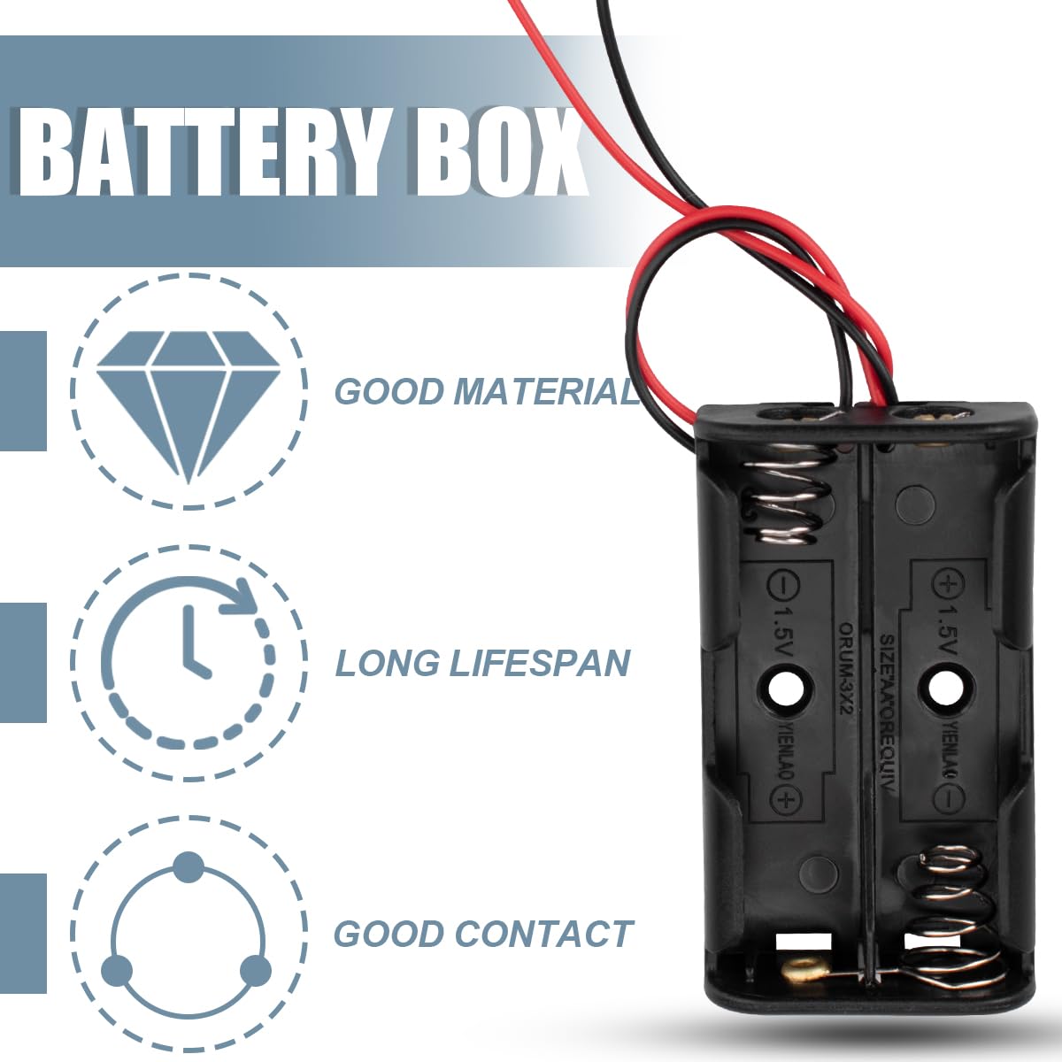 6x AA-Batteriehalter Mit Schalter & Kabel - Für 2 Batterien, 14,5 Cm Kabel - ABS Kunststoff