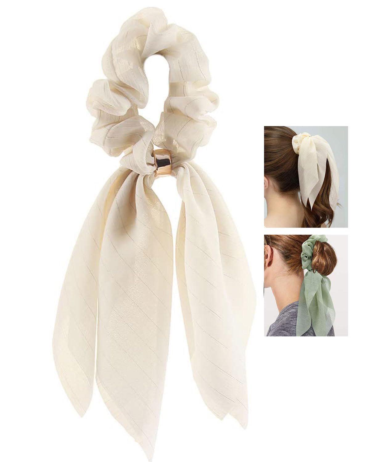 Scrunchie Beige Hair Scarf MassmotHair Scarf For Women, Hair Bow