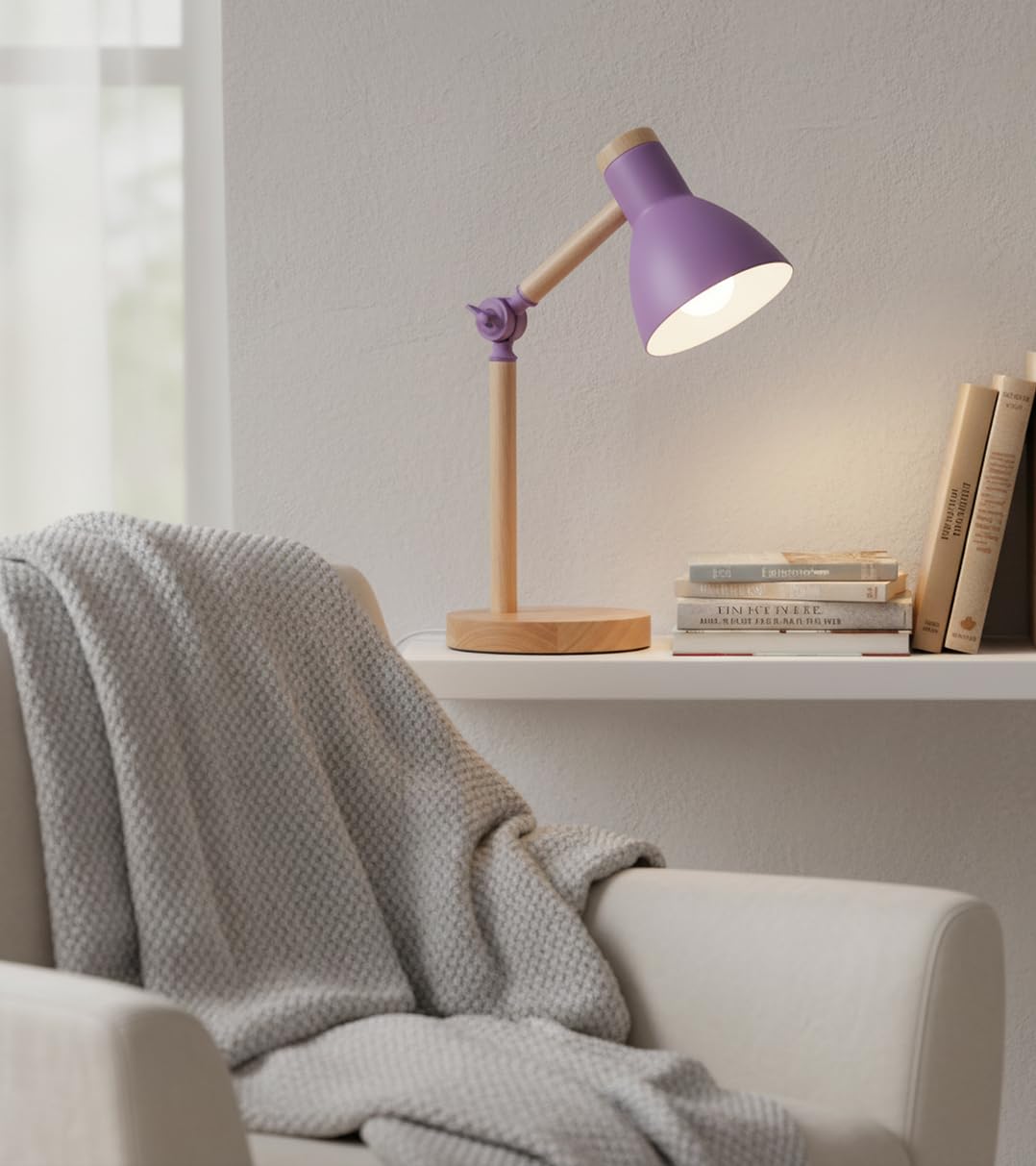 BEL AIR HOME - Lampada da scrivania TEACHER - metallo e legno - 1xE-27- design moderno ed elegante - ideale per ufficio e studio -VIOLA (Lampadina Non Inclusa)