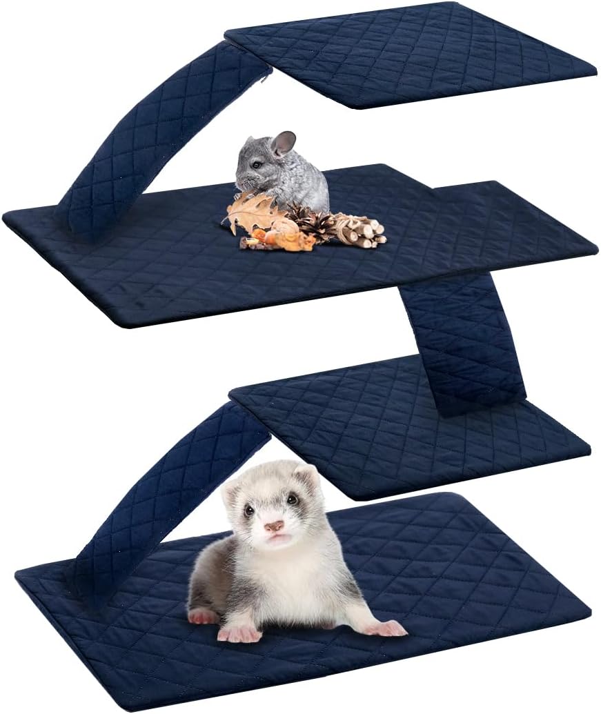 C-LIGHT Ferret Cage Liner, for Ferret Nation & Critter Nation Cage, 4-Layer Absorbent Pad with Ultrasonic Welding, Chinchilla Cage Accessories kit, Anti-Leak, Odor Control (Blue, Double Unit Combo)
