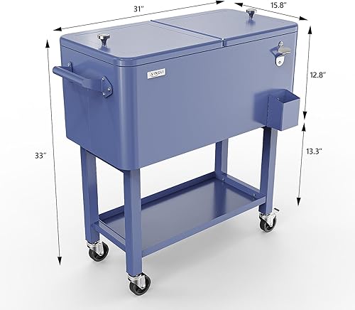 Miniatura 8 de VINGLI Carrito rodante de 80 cuartos de galón con ruedas, enfriador de bebidas portátil para bar, fiesta de patio, piscina, baúl de hielo con