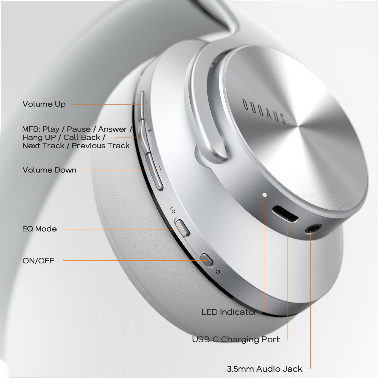 DOQAUS Słuchawki nauszne Bluetooth, czas odtwarzania 90H, bezprzewodowe słuchawki Bluetooth 5.3, 3 tryby EQ, składane, Hi-Fi, stereo, bas, bezprzewodowe, miękkie nauszniki, wbudowany mikrofon, do