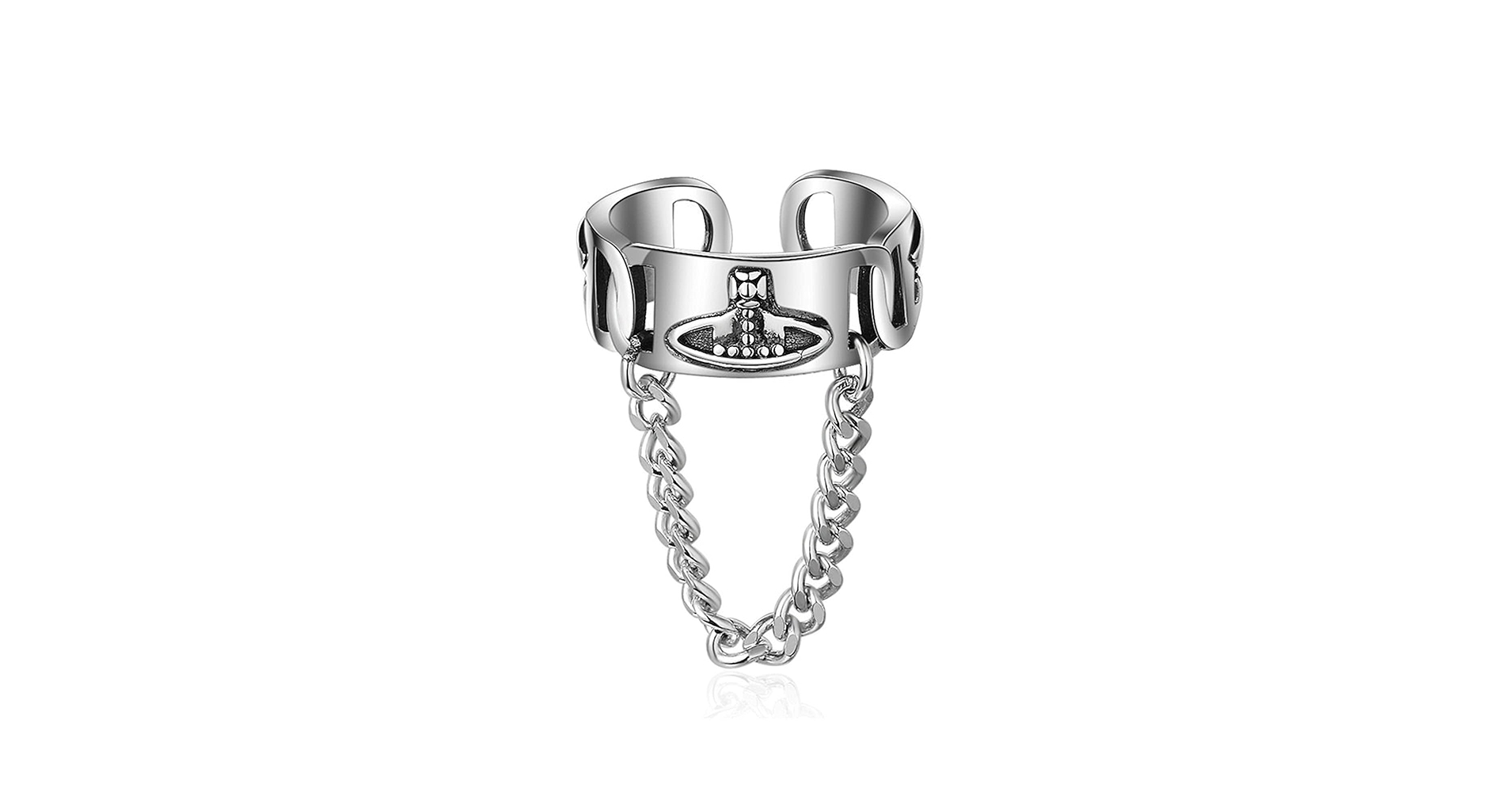 Beccalame Saturn Chain Sterling Silver Adjustable Ring Y2K