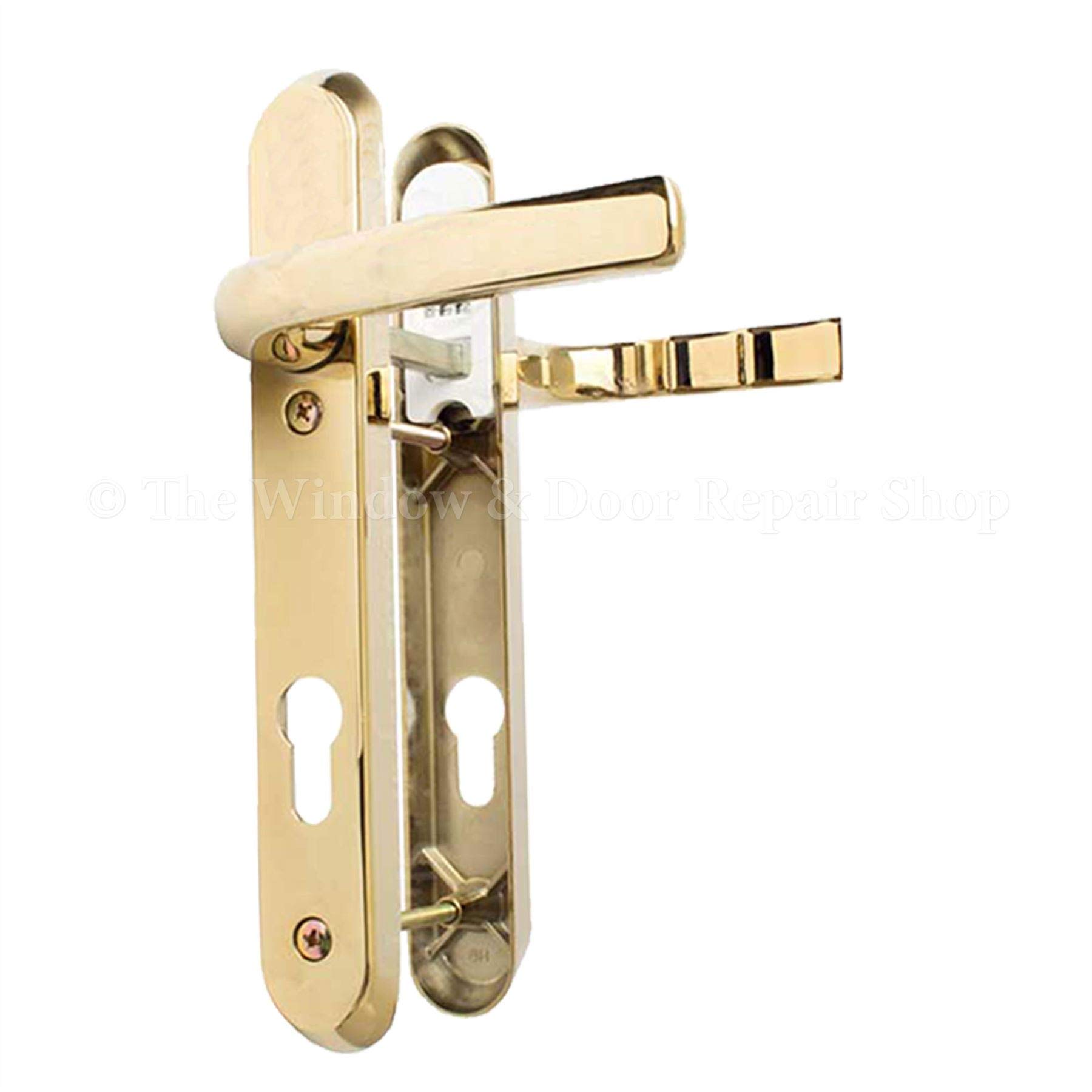 Avocet Polished Gold 'Affinity' Door Handle Set 92PZ 92mm Sprung Lever/Lever Pair - Screw to Screw fixings 122mm UPVC PVC PVCu