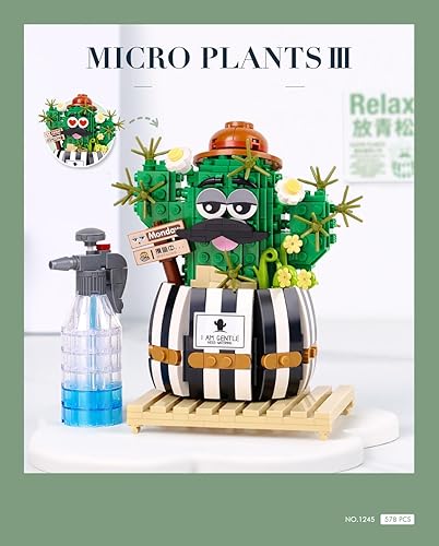 Miniatura 2 de Juego de bloques de construcción de mini ladrillos de cactus, bonsái, 578 piezas de plantas, mini juegos de bloques de construcción, conjunto de
