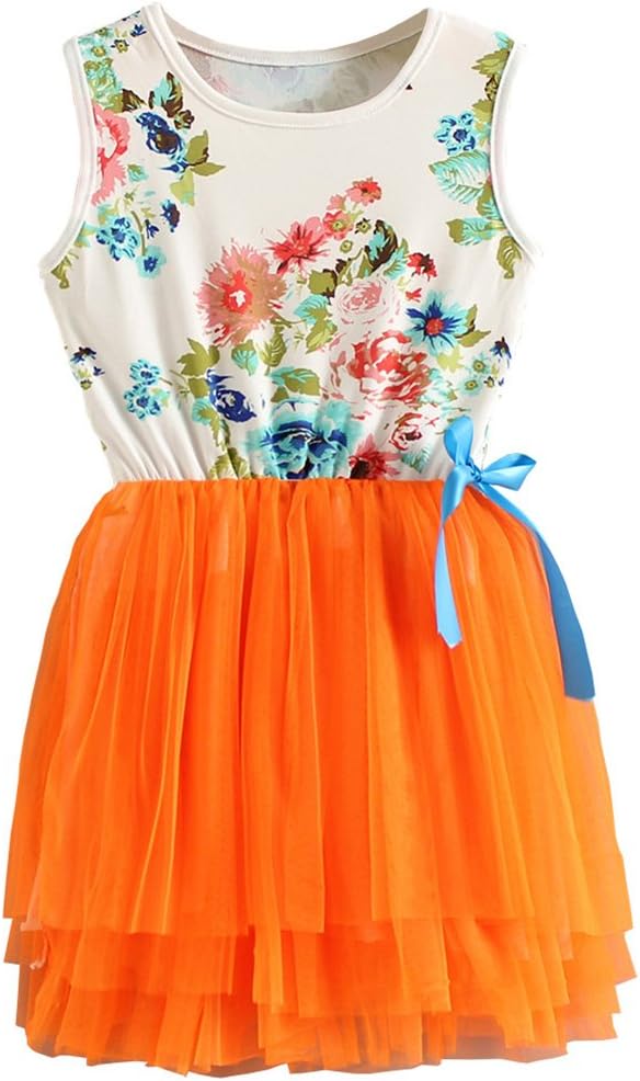 Little Girls Sleeveless Floral Princess Dress Tulle Tutu Sundress