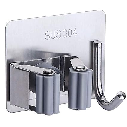 Homaxa Self Adhesive Mop and Broom Holder Wall Mounted Broom - Mop Stick Holder Stand And Organizer | Wiper Holder | Broom and Dustpan Hanger For Home, Kitchen | Pack 1 | Silver