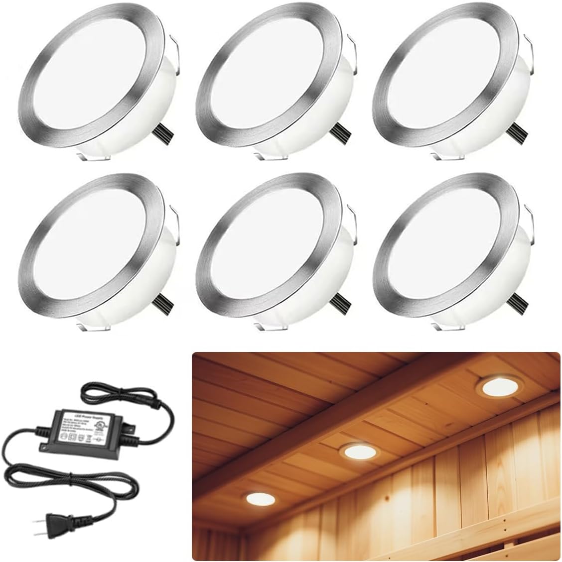 6 Pack LED Sauna Explosion Room Light, Sauna Lighting Recessed, Deck Lighting Waterproof IP67, Outdoor Recessed Lights, Low Voltage LED Lights for Garden Yard Steps Stair Patio