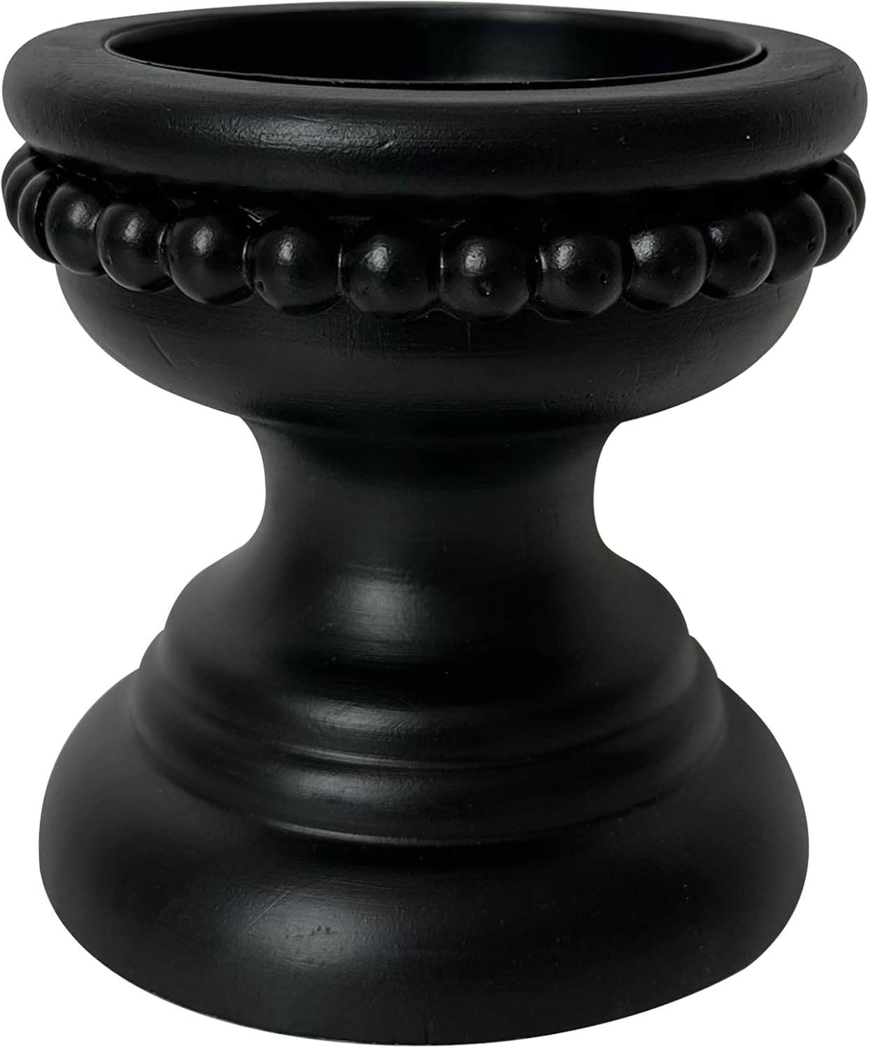 farmhouse rustic wood pillar candle holder, decorative beaded candlestick holder stand for home décor, gifts, wedding (black)