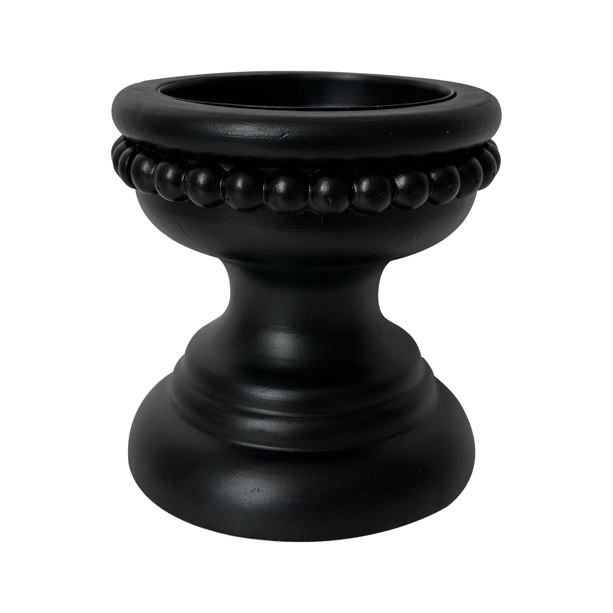 dwellington Farmhouse Rustic Wood Pillar Candle Holder, Decorative Beaded Candlestick Holder Stand for Home Décor, Gifts, Wedding (Black)