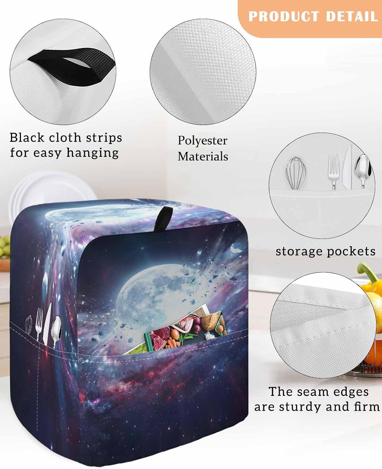 Moon Explosion Stand Mixer Cover with Storage Pocket, Waterproof Kitchen Mixer Covers, Modern Abstract Art Galaxy Universe Kitchen Appliance Dust Cover Compatible with 4/4.5 Quart Mixers