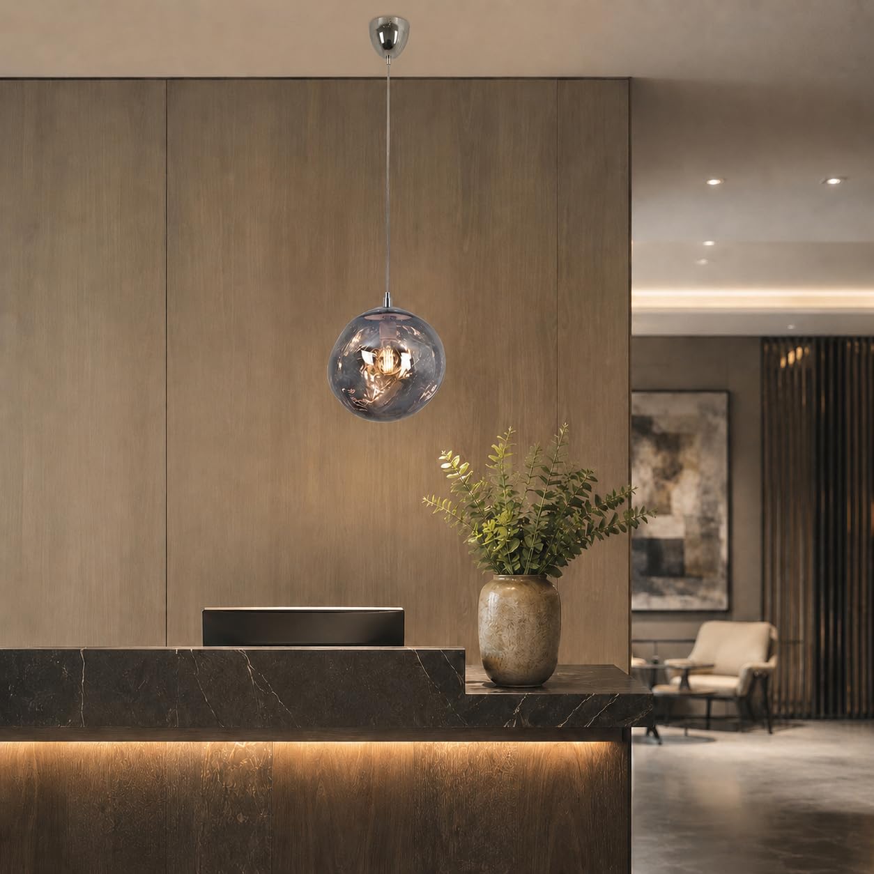 BARCELONA LED Pendelleuchte Violett Aus Glas Ø28cm E27 | Kunstglas und Metall, höhenverstellbares Kabel, 132 cm Gesamthöhe, bis 40 W, für Innenräume