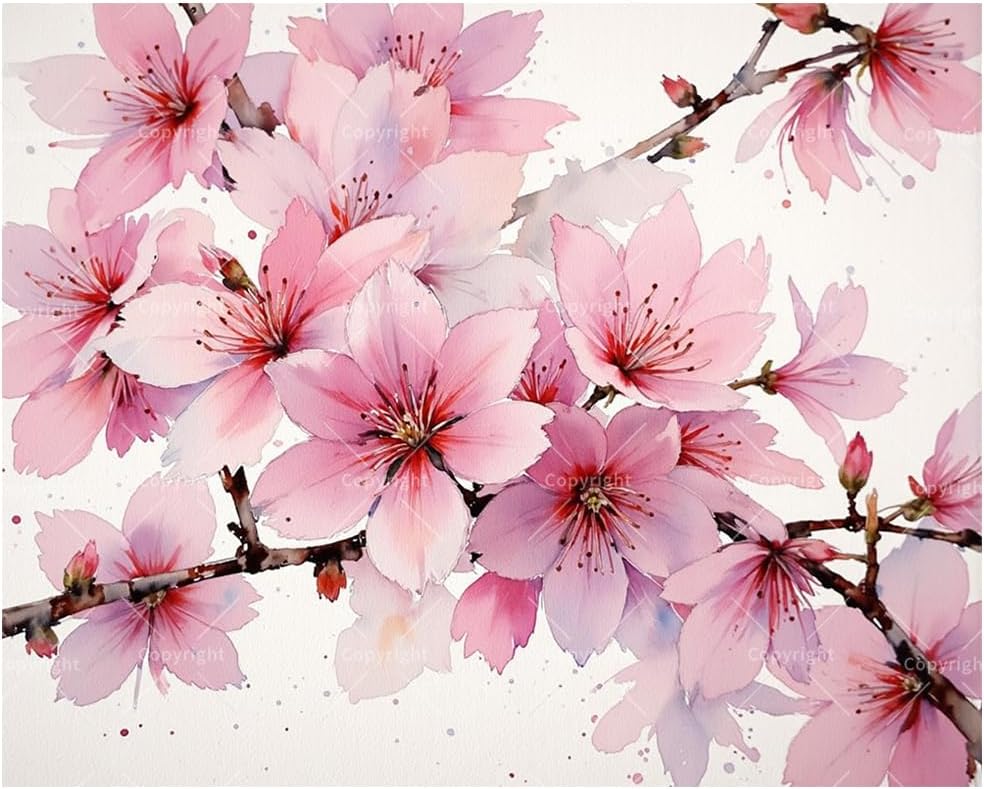 TAOPAOLAB Beauty Blooming Paint by Numbers Kit for Adults - DIY Pink Cherry Blossom Branch Painting on Canvas 16x20 Inches, Acrylic Paint Set,Suitable for Beginners,Art for Decoration