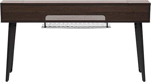 Vista 26 de Gator Frameworks Elite Series - Escritorio con teclado de 61 notas con diseño abatible y paso de cable trasero, acabado gris madera flotante