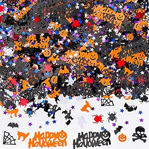 Zayvor 60g Halloween Konfetti Tischdeko Spinne Fledermäuse Hexe Netze Geist Katze Bat Schädel Kürbis Cover