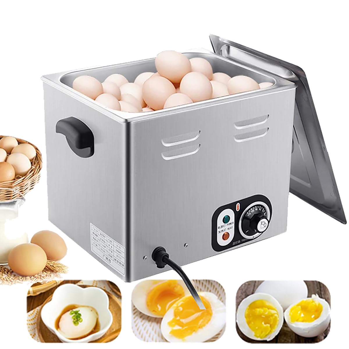 Cuociuova A Sorgente Calda, Cuociuova Elettrico Commerciale da 2600 W, capacità di 60 Uova, Macchina Automatica per Uova alla Coque, per Uova Morbide, Medie, Sode, in Camicia
