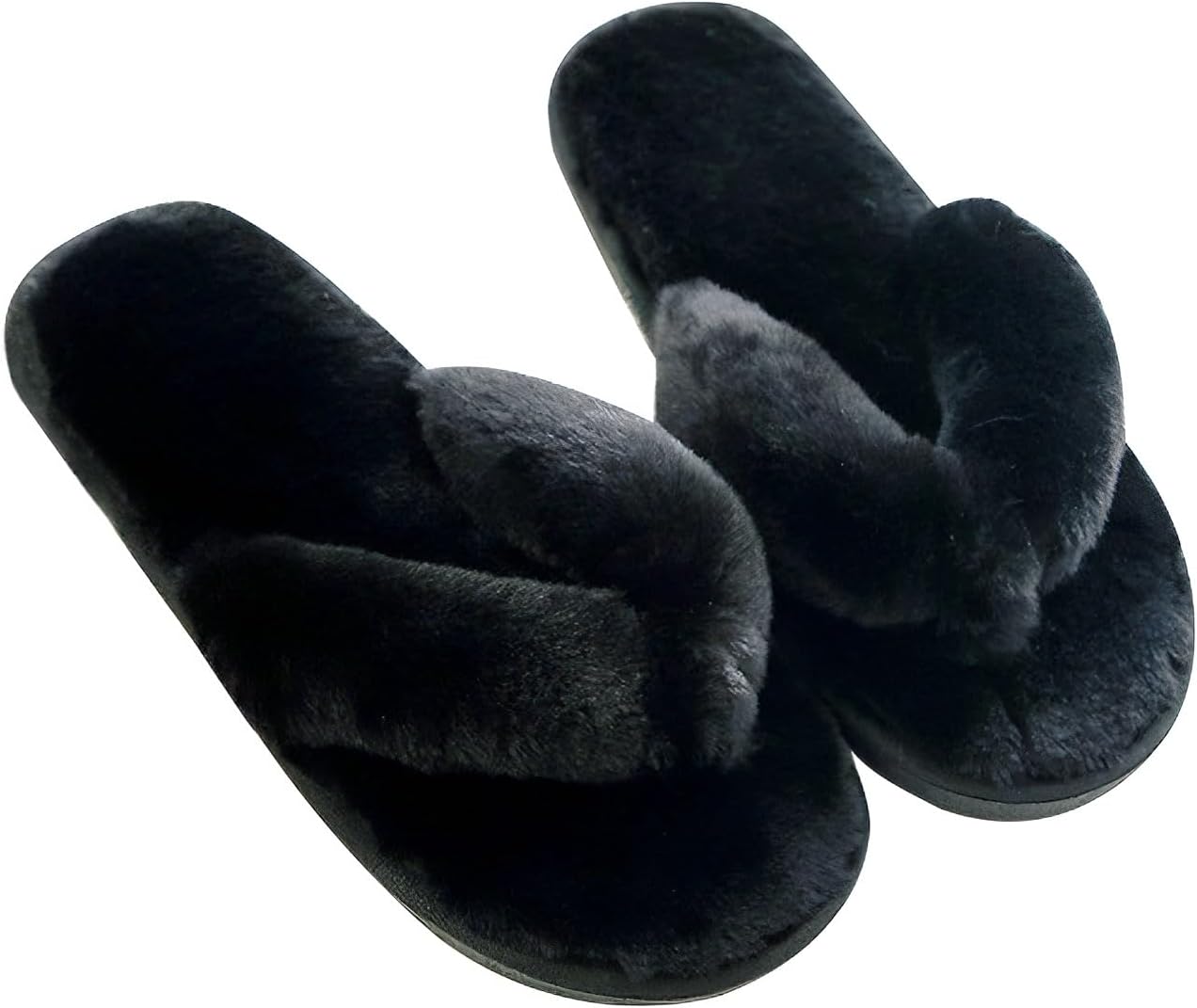 JoWebb Ladies House Slippers Fluffy Faux Fur Open Toe Memory Foam Slipper for Women Comfortable Warm Cosy Non Slip Indoor Outdoor Home Slippers