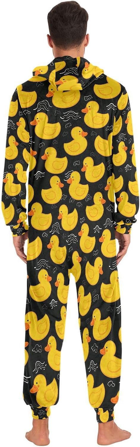 Yellow Duck Black Adult Onesie Pajamas Novelty One Piece Costume Sleepwear Jumpsuits Matching PJS
