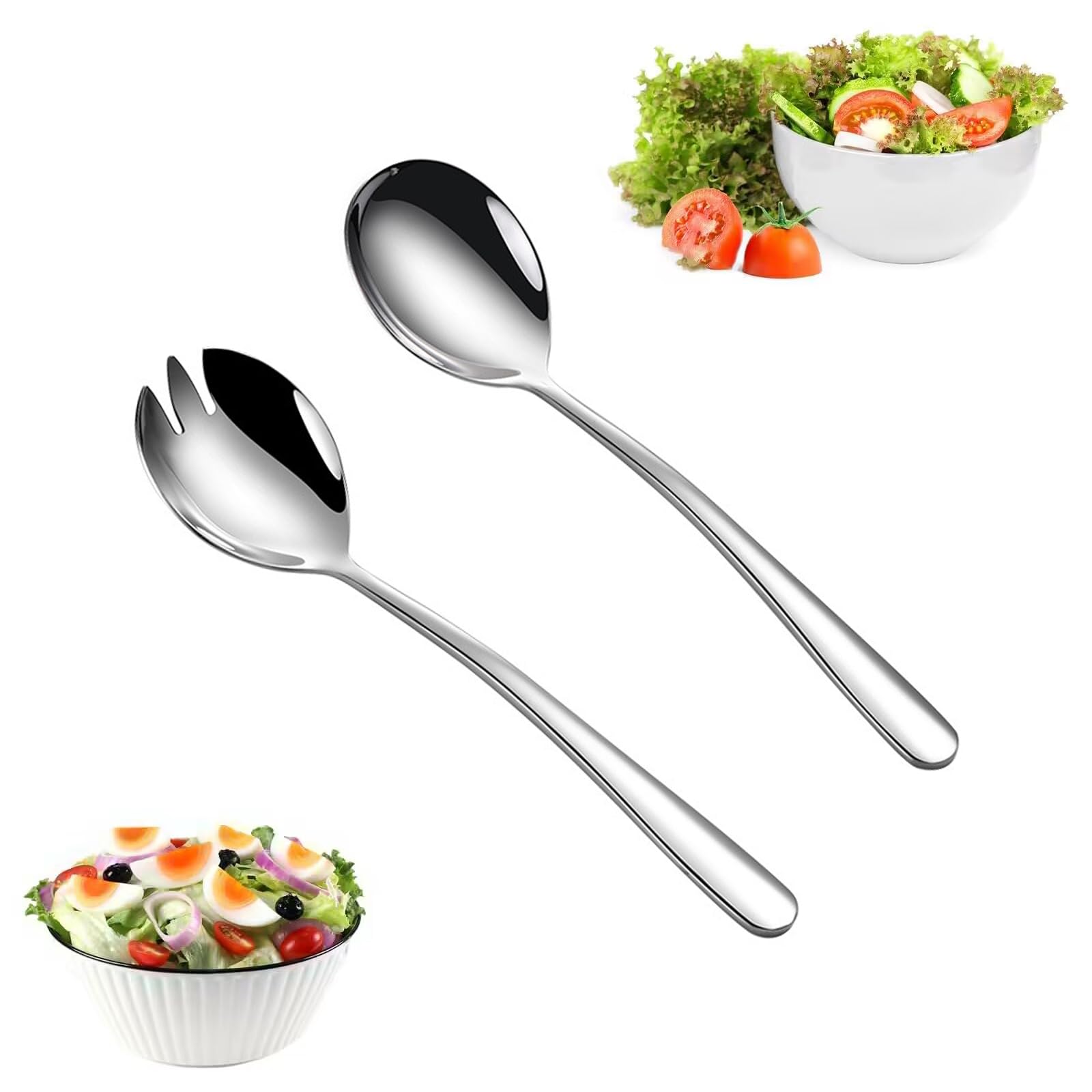 Set Di 2 Posate Per Insalata In Acciaio Inox - Cucchiaio E Forchetta, Per Cucina E Ristorante