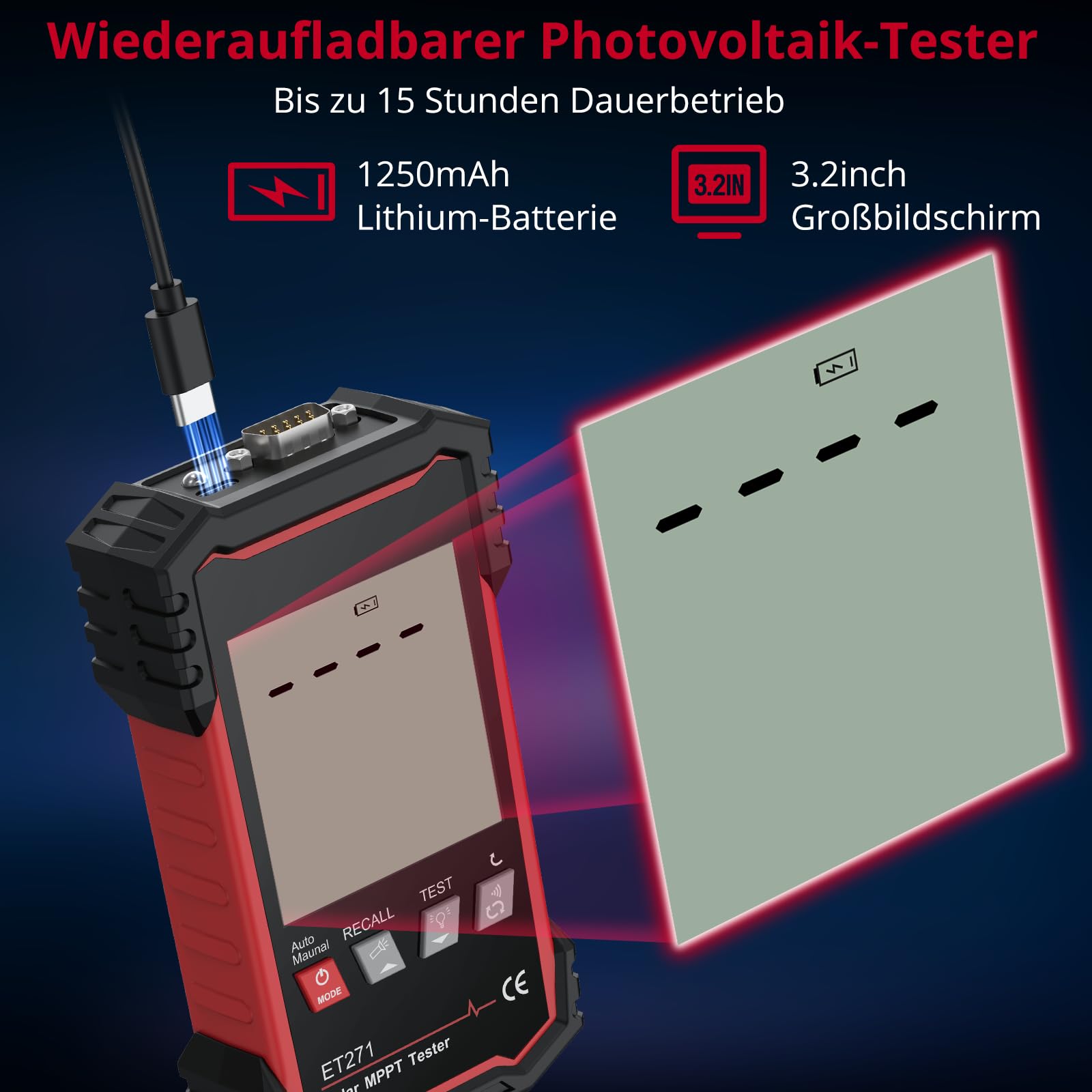 XUNTOP Photovoltaik Solarpanel Tester 2000W MPPT Tester Photovoltaik Multimeter 士1.5% Mit LCD Display für Solar PV Anlage Solarmodul Tests
