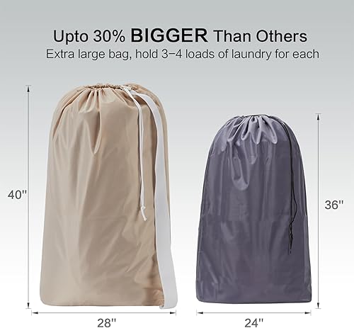 Miniatura 3 de HOMEST Paquete de 2 bolsas de lavandería de nailon XL con correa, organizador grande de ropa sucia, fácil de colocar en una canasta o cesta de
