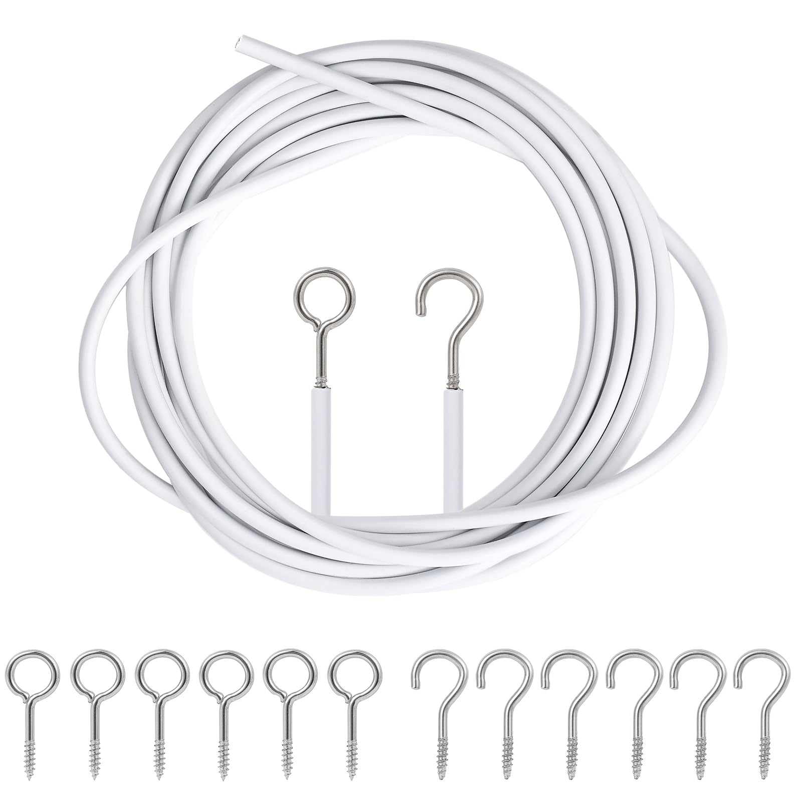 Filo Per Tende Da 3 Metri Con 6 Paia Di Ganci E Occhielli - Kit Per Appendere Tende E Veli, Bianco