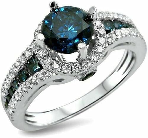 Pritvi Jewels - Anillo de compromiso de compromiso con diamantes y topacio azul londinense de 14 quilates en oro blanco de plata de ley 925 con