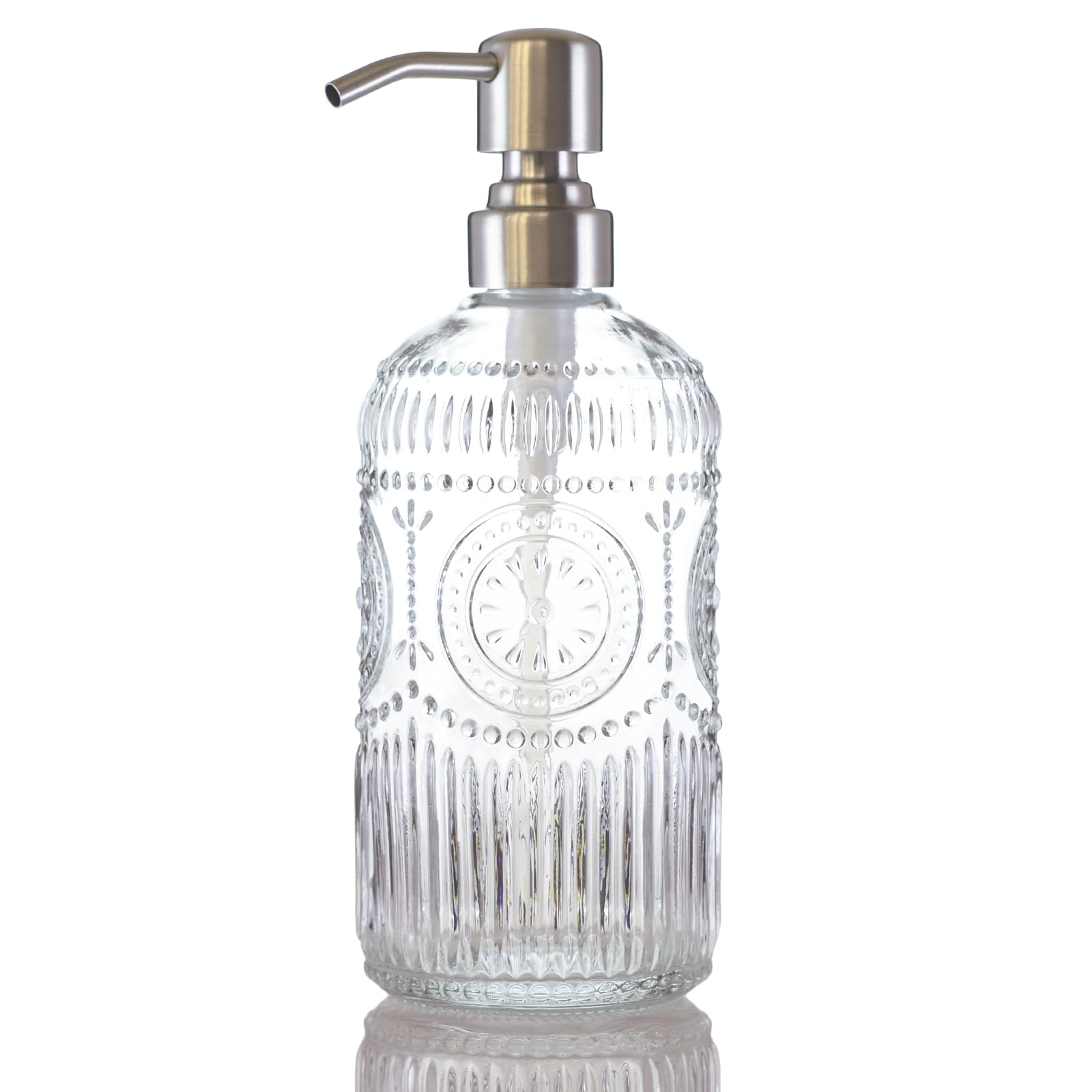 Dispenser di sapone in vetro da 500 ml, con pompa in acciaio inossidabile 304, design elegante, per cucina e bagno, ricaricabile, dispenser di sapone liquido per le mani, bottiglia per sapone