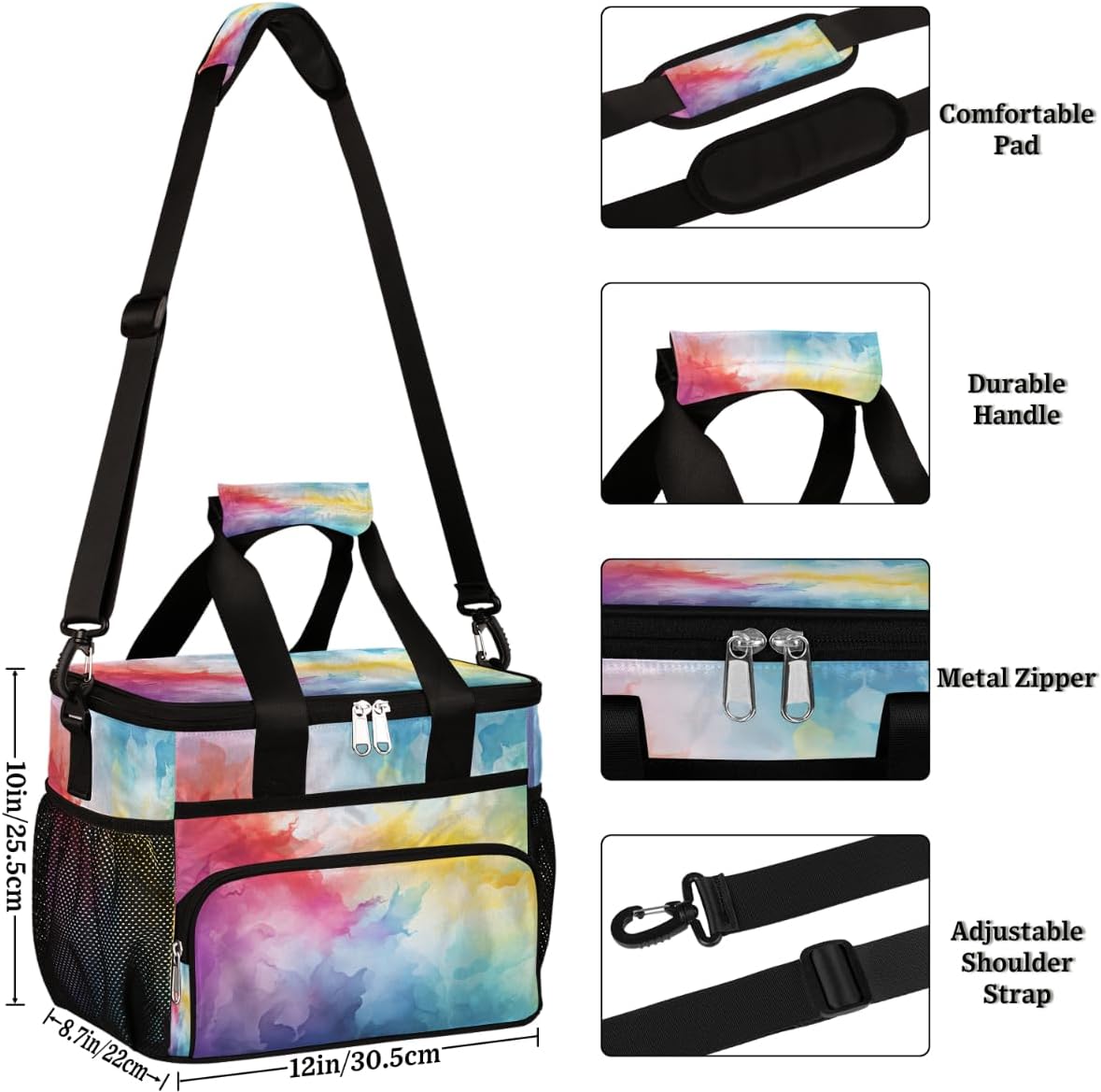 Colored Texture Insulated Picnic Backpack Lunch Box for Women Men Picnic Basket Tote Lunch Bag Picnic Bag Portable Lunch Bags for Picnic, Beach, Work, Trip,Office, Camp Abstract Colorful Smoke