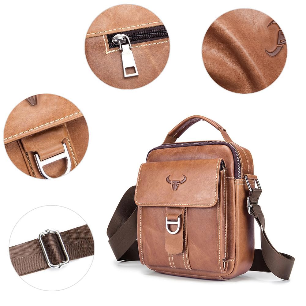 VINBAGGE Petit Sac à bandouliere en Cuir Véritable Sacoche Bandouliere Homme Cartable Sac de Messager Pochette Porte-Documents Sac porté épaule Business