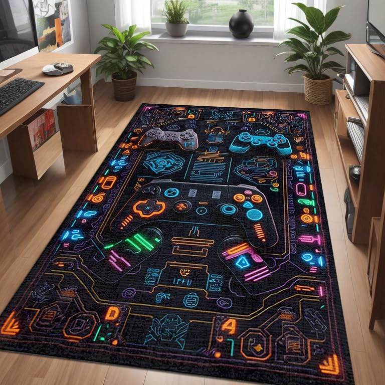bamyum Blackcat Gamer Bedruckter Teppich Chenille-Druck Maschinell Hergestellt für Spielzimmer, Gamer-Teppiche für Schlafzimmer, Videospiel Waschbarer Gaming-Teppich 120Xx180