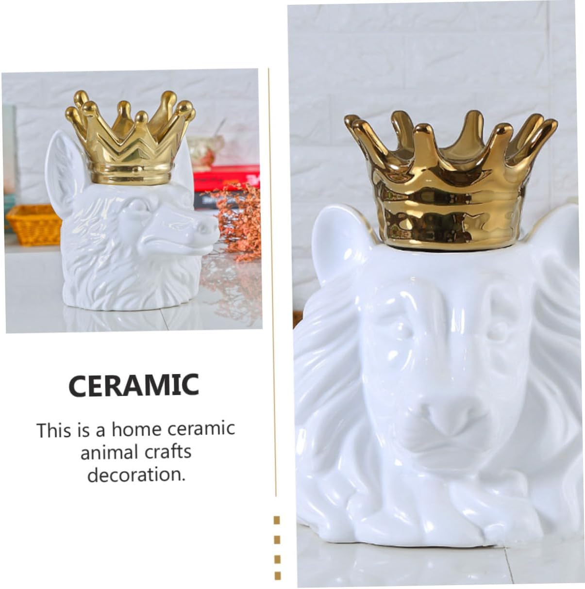 PRETYZOOM Ceramic Lion Head Storage Jar Decorative Animal Ornament for Home Elegant Desktop Decoration for Living Room and Office Use