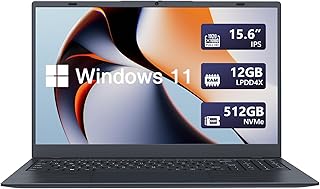 Laptop, 12GB LPDDR4X RAM 512GB NVMe SSD Laptop Computer, Intel N5095 Quad-Core Processor, 15.6 inch FHD IPS Screen, Windows 11 Pro, 2.4G/5G WiFi, USB-C, Webcam, Ultra Light Laptop for School