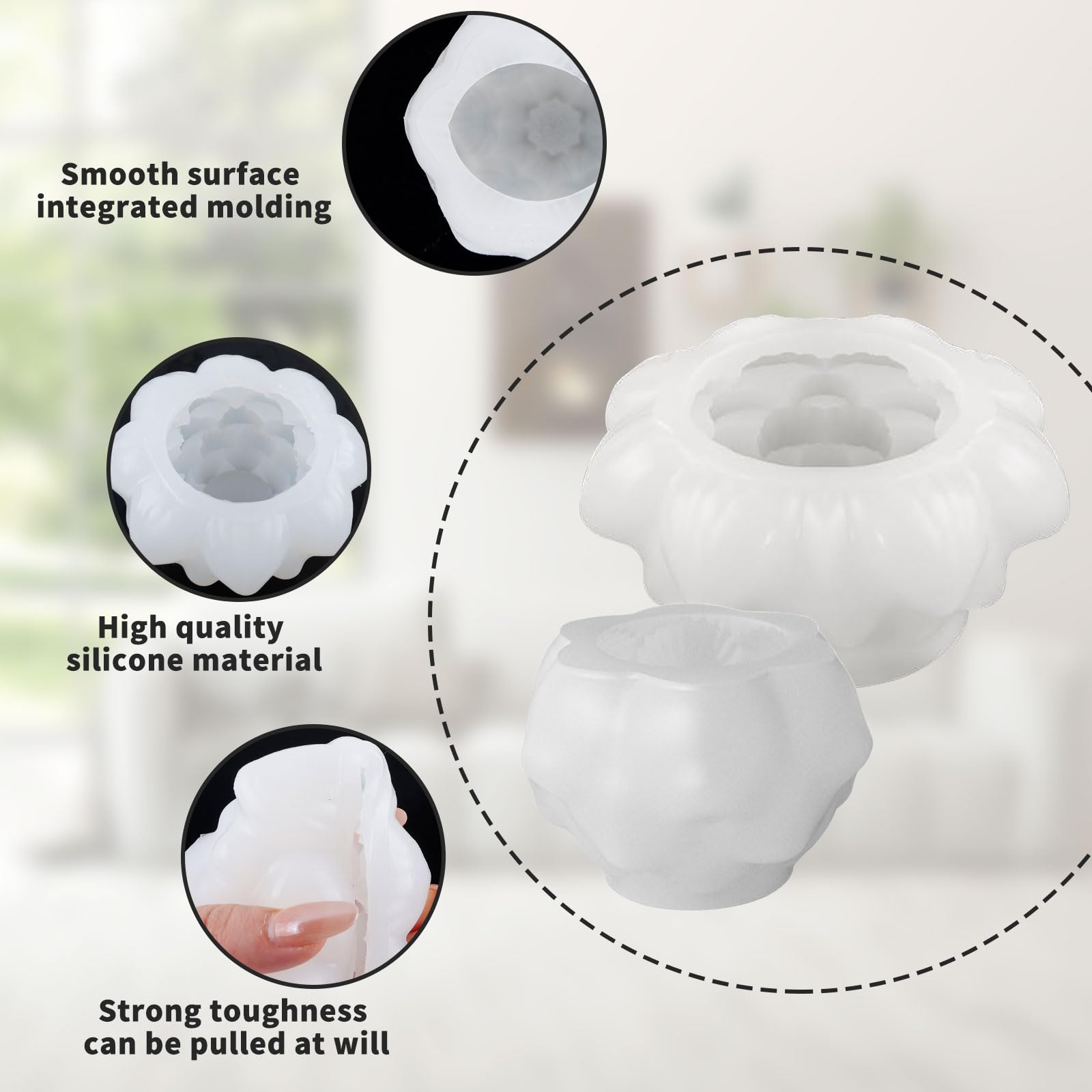 2-teilige Silikonform Lotusblüte – Für Kerzen, Seifen, Harz, 3D-Detail, DIY Basteln