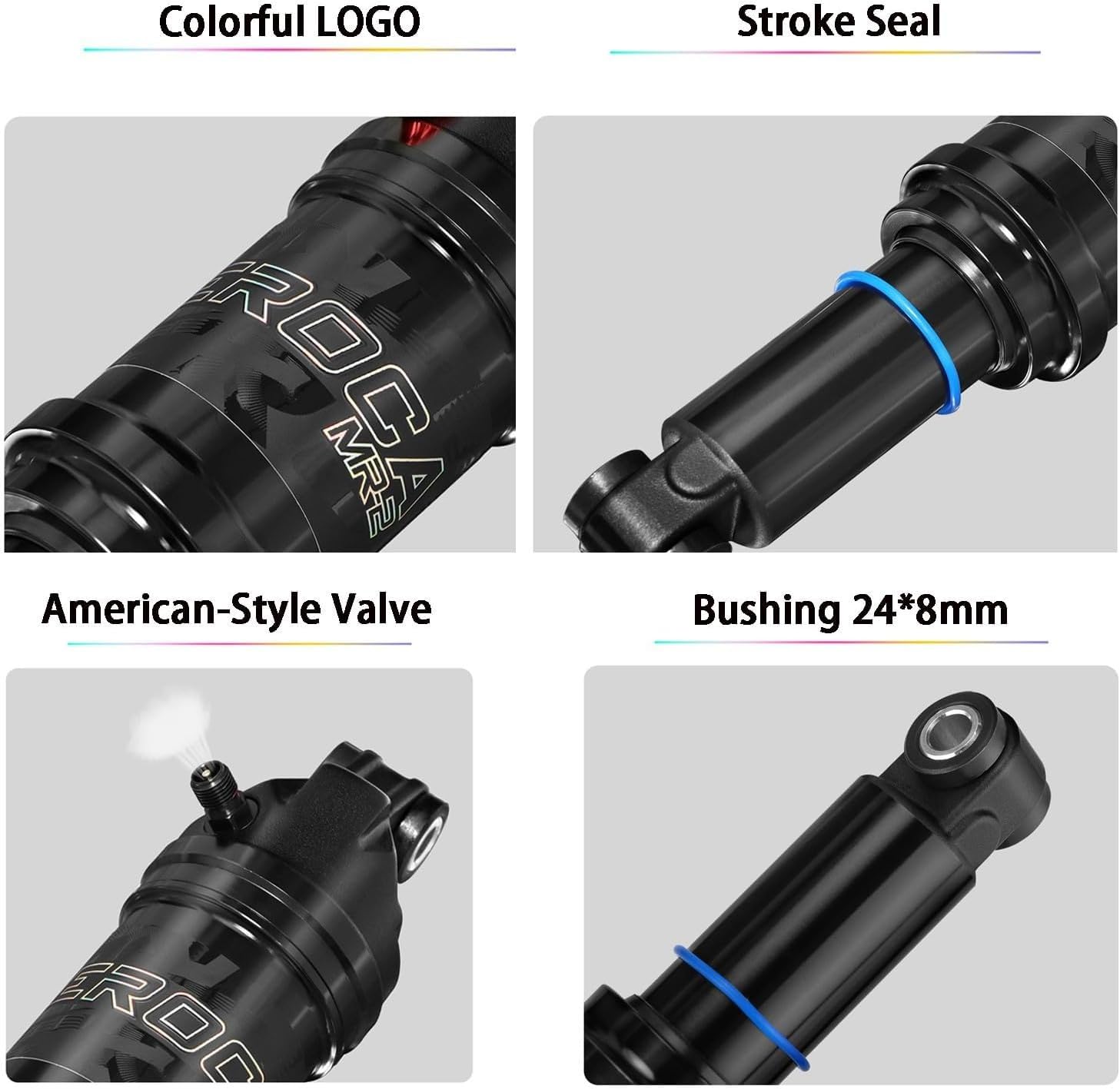 Amortiguador Trasero Aire para Bicicleta Montaña 125-210mm Suspensión Ajustable Aleación Aluminio Negro